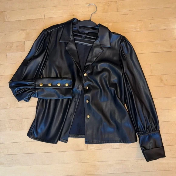 NEW FIFTEEN TWENTY faux leather shirt in black, M, CB2512 - Picture 4 of 8